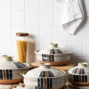 批发高品质拉塞拉炊具锅盖和手柄的陶瓷砂锅汤锅