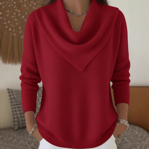 Pull à manches longues de couleur unie pour femme, coupe ample, haut d'automne et d'hiver, rouge, S M L XL XXL 3XL 4XL - Product Image 1