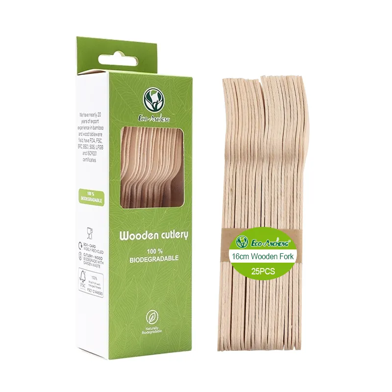 100% posate usa e getta in legno di betulla naturale eco-friendly include forchetta a cucchiaio