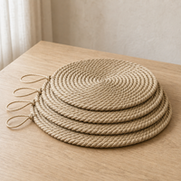 Sous-verre en corde de jute naturelle pour table à manger, comptoir de cuisine, bar à café avec boucle de suspension pour décoration murale