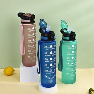 Bình Nước Thể Thao Bằng Nhựa Tạo Động Lực Ngoài Trời Không Chứa BPA Tritan PCTG 32Oz Có Ống Hút Đánh Dấu Thời Gian Logo Tùy Chỉnh