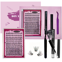 Vente en gros de kits d'extension de cils faits à la main pour le bricolage, cils en grappe épais 80D et 100D, cils en grappe à marque privée