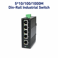 Switch Ethernet Industrial RJ45 de 5 Puertos 10/100/1000Mbps para Riel DIN, Entrada 12-57VDC, Diseño sin Ventilador