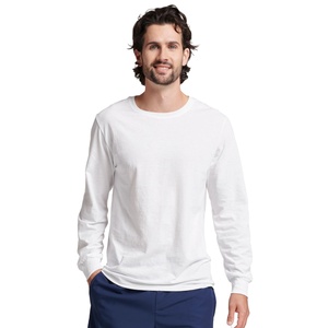 White <b>Long</b> Sleeve Crewneck Pullover T-Shirt Casual Fashion with OEM Logo Knitted Fabric Collared Neck T-Shirt Wear - Product Image 2