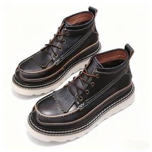 Chaussures pour hommes 2026 Nouveau style Cuir véritable Antidérapantes à pompons Doublure polaire Chaude Respirante Tendance Bottes de travail décontractées - Product Image 1