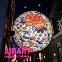 Ballon rond gonflable de fleur colorée de décoration de nuit de club, ballon rond gonflable de motif de porcelaine bleue et blanche chinoise
