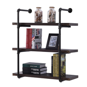 Étagères industrielles rustiques vintage à 2 ou 3 niveaux pour échelle DIY Suspendus Décoratifs Fixés au Mur en Métal et <span class=keywords><strong>Bois</strong></span> Rangement Cuisine Salon - Product Image 1