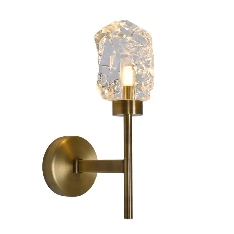 Single Head Solid Wall Lamp Corridor Living Room Bedroom Clear Irregular Crystal Glass Wall Sconce