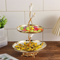 Assiette à gâteau en céramique double couche motif floral de luxe, plateau de rangement pour fruits, ornement de bureau, fournitures de cuisine personnalisées, décoration intérieure