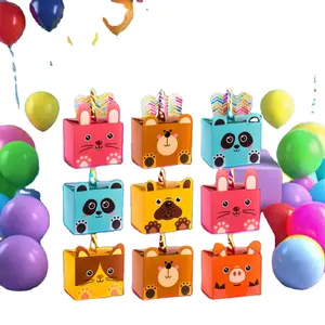 24pcs 어린이를위한 정글 테마 종이 치료 상자 생일 정글 사파리 동물원 파티 호의 사탕 상자 핸들 사탕 간식 용품