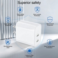 Chargeur rapide GaN 20W Mini double port USB-C PD 3.0 Adaptateur mural Prise US EU pour iPhone Samsung Tablettes Certifié CE FCC OEM