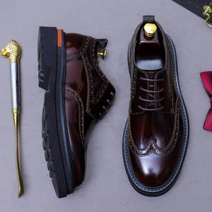 Derby personnalisé en cuir véritable de vachette poli brillant, embossé, à talon carré, léger, à semelle épaisse et antidérapante - Product Image 4