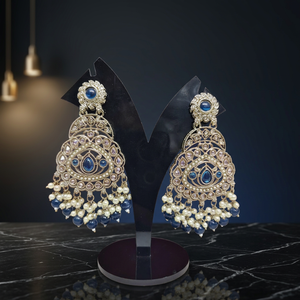 Traditional Antique Gold Plated Kundan Chandbali <b>Earrings</b> <b>Red</b> Gemstone Oversized Statement Dangle <b>Earrings</b> with pearl bead - Product Image 3