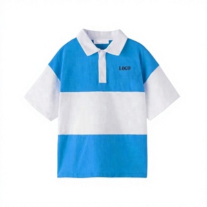 Polo en coton rayé bleu et blanc pour garçons, uniforme scolaire, vêtements pour enfants du primaire - Product Image 1