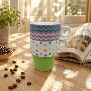 Juego de 2 tazas de cerámica de gres apilables, nuevo diseño para café y leche para uso doméstico o de oficina - Product Image 1