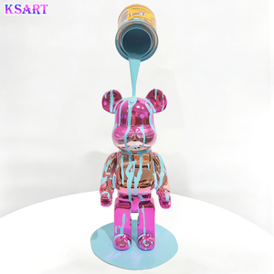Sculpture d'ours fluide en résine électroplaquée, magnifique ours en résine multicolore de style dessin animé, artisanat en résine pour décoration de salon, cadeau - Product Image 5