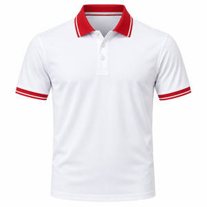 <b>White</b> <b>Polo</b> Shirt With Red Collar Contrast Trim Short Sleeve Mens <b>Golf</b> Top Custom Logo Team Uniform Private Label Clothing - Product Image 2