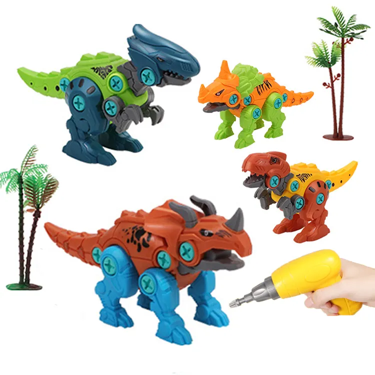 Yapı taşları bulmaca DIY montaj yapı oyuncak seti elektrikli matkap çocuklar almak dinozor