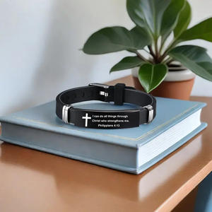 Braccialetti sportivi con parole ispiratrici bibliche personalizzate in acciaio inossidabile braccialetti per cristiani - Product Image 3