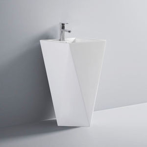 Lavabo de Baño Independiente con Pedestal de Cerámica Artística Blanca, Tipo Diamond, para Montar en el Suelo - Product Image 1