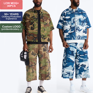 Completo Estivo di Alta Qualità: Camicia Traspirante a Maniche Corte e Pantaloncini <span class=keywords><strong>Bermuda</strong></span>, Set Due Pezzi Oversize Mimetico per Uomo - Product Image 1