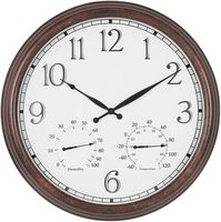 Jam Dinding Kuarsa Ukuran Besar 23 Inci dengan Termometer Higrometer Bingkai Logam untuk Penggunaan Dalam dan Luar Ruangan