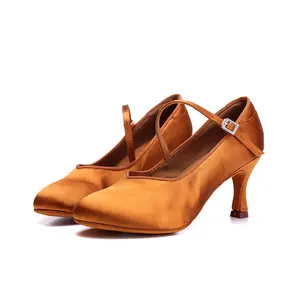 Sepatu dansa wanita Modern, sepatu hak tinggi, sepatu dansa Salsa, sepatu sutra asli sol lembut untuk wanita