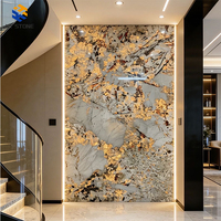 Panneau décoratif mural rétroéclairé en marbre Breccia doré KT STONE, à lueur chaude, pour hall d'entrée, zone de réception, vestibule de penthouse de luxe