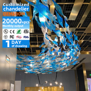 Hiện đại khách sạn sang trọng sảnh tiệc hội trường biệt thự dự án chiếu sáng phòng khách treo đèn chùm Bắc Âu với sóng nghệ thuật thủy tinh - Product Image 1