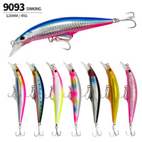 Leurre de pêche dur coulant type Minnow 120mm 45g, longue portée, appât artificiel avec hameçons triples pour la pêche en mer et la perche
