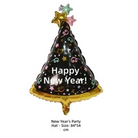 Chapeau de fête du Nouvel An, ballon en aluminium 84*54cm, imprimé noir et coloré pour la décoration de fête du Nouvel An à la maison, certifié FSC