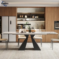 Table à manger extensible et pliable de style italien Jinruishengda, plateau en quartzite réglable, structure en acier carbone, rectangulaire