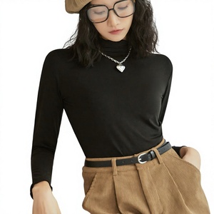 <span class=keywords><strong>Maglietta</strong></span> a Collo Alto Casual Versatile da Donna Autunno Inverno 2026, T-shirt <span class=keywords><strong>Bianca</strong></span> a Maniche Lunghe Snellente <span class=keywords><strong>con</strong></span> Bordi Arricciati - Product Image 6