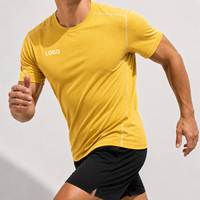T-shirt sportif pour homme, noir, manches courtes, col rond, coupe ajustée, séchage rapide, tricoté en polyester, logo sur le devant