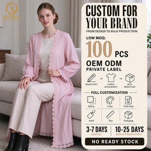 Kimono Elegante Turco OEM con Cintura e Motivo a Righe, Abaya Personalizzata Dubai con Apertura Frontale, Cardigan Lungo Islamico Modesto per Donne - Product Image 1