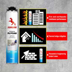 Adhésif en <span class=keywords><strong>mousse</strong></span> PU JUHUAN G11 pour la pose de briques, <span class=keywords><strong>mousse</strong></span> monocomposant pour le collage de blocs AAC, panneaux muraux légers - Product Image 1