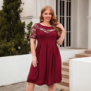 Abito Casual da <span class=keywords><strong>Donna</strong></span> ODM Nuovo con Pizzo Traforato, Vestito Comodo per Vacanze e Lavoro, Abbigliamento <span class=keywords><strong>Donna</strong></span> <span class=keywords><strong>Taglie</strong></span> <span class=keywords><strong>Forti</strong></span> Pronto per la Spedizione - Product Image 1
