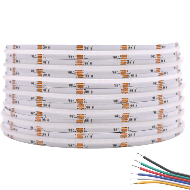 High Quality High Cri 95 Cob Rgbcct Led Strip 24v Rgb Cct 840led 840 Stripe Tape IP65 IP67 IP68 Led Strip Light 24v Cob Rgbcct
