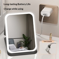Miroir de Maquillage LED Portable Rechargeable 1x Grand Pliable de Bureau à Luminosité Réglable pour Dortoirs et Bureaux