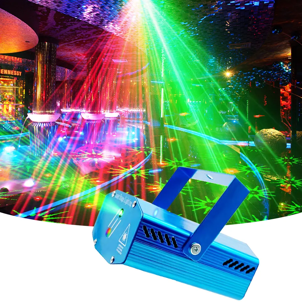 Doble agujero Mini RG 16 patrones DJ Disco lámpara láser Control de sonido fiesta proyector de iluminación láser