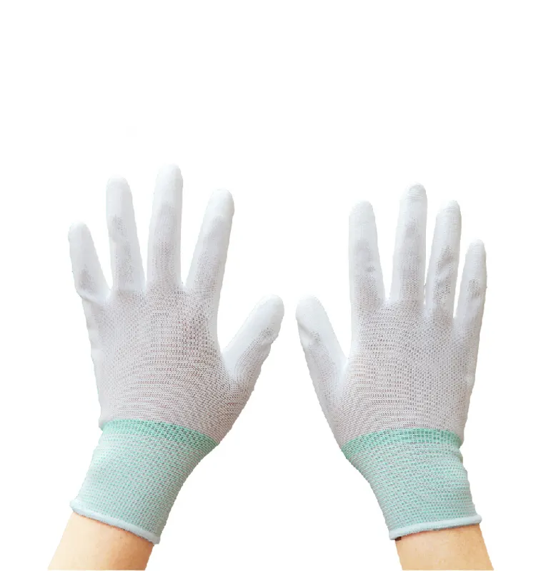 Comfortabele Carbon Palmfit Wit Gecoat Pu Werk Handschoen 13G Gebreide Witte Elektronica Esd Handschoenen Voor Fabriek Gebruik