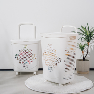 Grand panier à linge en plastique 45L 60L avec poignée de roue pour le rangement des vêtements sales à la maison ou à l'hôtel - Product Image 3