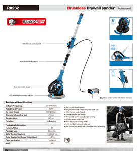 Ponceuse murale électrique professionnelle automatique <span class=keywords><strong>Girafe</strong></span> à vitesse variable 900W avec aspiration des poussières pour ponçage de mastic mural - Product Image 6
