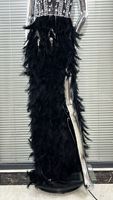 Robe de soirée longue sans bretelles en plumes et strass luxueuse, haute couture