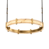 Luminaire d'intérieur pour salle à manger, salon, villa, hôtel, lustre rond en laiton et albâtre sur mesure