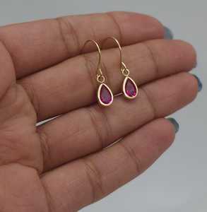 14Kt <b>Gold</b> Ruby <b>Gold</b> <b>Earring</b>, Ruby <b>Dangle</b> <b>Earrings</b>, Ruby Teardrop <b>Earrings</b>, Ruby Dainty <b>Earrings</b>, July Birthstone <b>Earrings</b> - Product Image 4