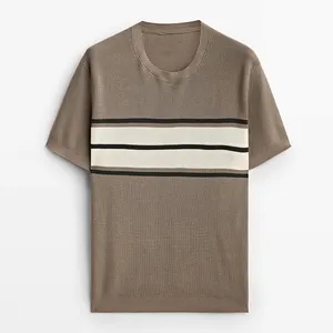 Custom High Quality Short Sleeve Men Knitted Short Sleeve Polo T Shirt Stripe Different Color Design Men Knitwear