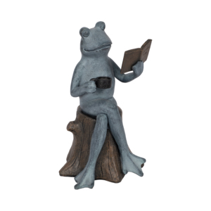 Statua di rana in resina su ceppo, decorazione da giardino, ornamento per esterni, patio, veranda, con rana seduta che legge un libro. - Product Image 2