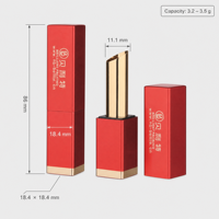 Tube carré rechargeable rouge et or pour rouge à lèvres ou baume à lèvres, option marque privée, capacité 3,2-3,5g, OEM/ODM disponible