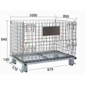 Lưu trữ hàng hóa mạ kẽm gấp ráp thép Pallet lưu trữ Stackable dây bin với nắp đậy - Product Image 5